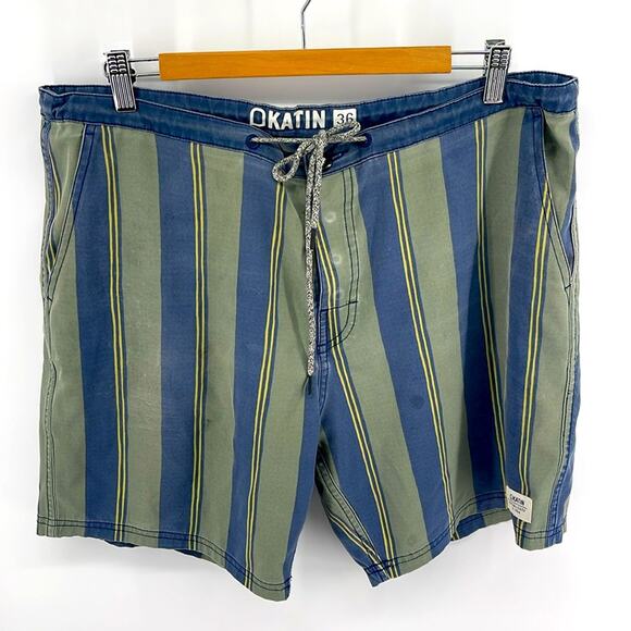 Katin striped unlined drawstring of waist surf beach swim board shorts sz 36 - Picture 1 of 8